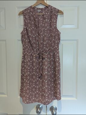 Kismet Sleeveless Midi Tie Waist Button Front Red Print Dress Pockets M